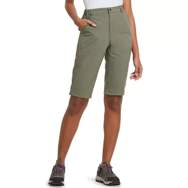 BALEAF Womens Bermuda Knee Length Long Shorts for Summer Hiking Golf Camping Stretch Lightweight Nylon Quick DrySage Green