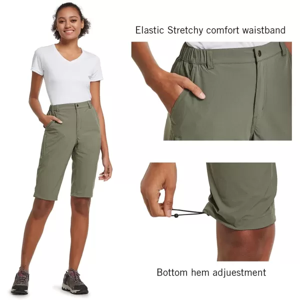 BALEAF Womens Bermuda Knee Length Long Shorts for Summer Hiking Golf Camping Stretch Lightweight Nylon Quick DrySage Green