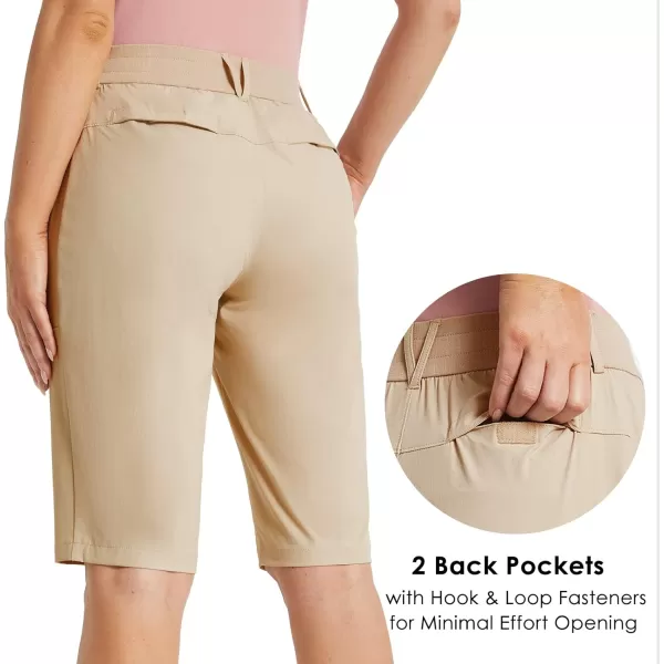 BALEAF Womens Bermuda Long Shorts 13 Golf Shorts Knee Length Hiking Quick Dry High Waist Stretch Water Resistant03khaki13inch