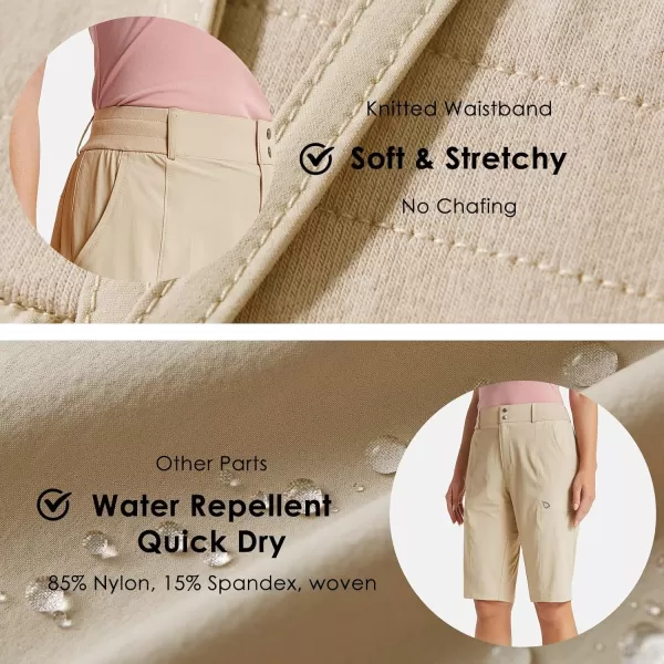 BALEAF Womens Bermuda Long Shorts 13 Golf Shorts Knee Length Hiking Quick Dry High Waist Stretch Water Resistant03khaki13inch