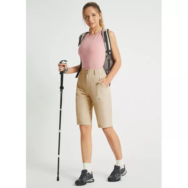 BALEAF Womens Bermuda Long Shorts 13 Golf Shorts Knee Length Hiking Quick Dry High Waist Stretch Water Resistant03khaki13inch