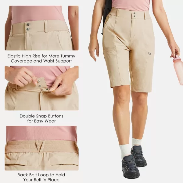 BALEAF Womens Bermuda Long Shorts 13 Golf Shorts Knee Length Hiking Quick Dry High Waist Stretch Water Resistant03khaki13inch