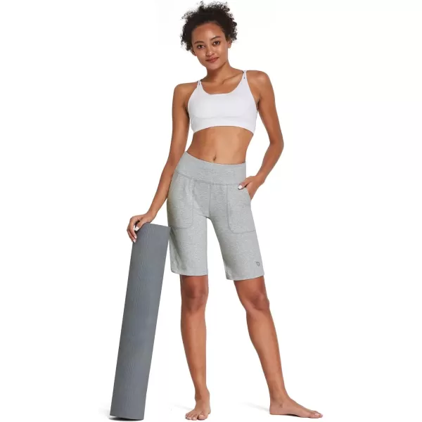 BALEAF Womens Bermuda Long Shorts Athletic High Waisted Shorts 10 Casual Summer Running Quick Dry Knee LengthCotton Blend  Heather Light Gray