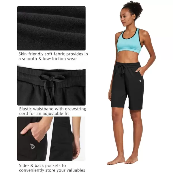 BALEAF Womens Bermuda Shorts Long Cotton Casual Summer Knee Length Pull On Lounge Walking Exercise Shorts with PocketsSoft Knee Lengthblack