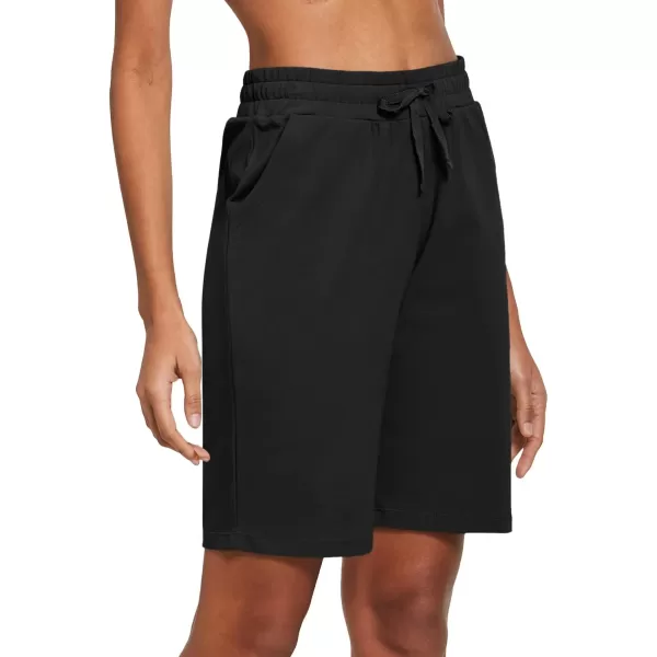 BALEAF Womens Bermuda Shorts Long Cotton Casual Summer Knee Length Pull On Lounge Walking Exercise Shorts with PocketsSoft Knee Lengthblack
