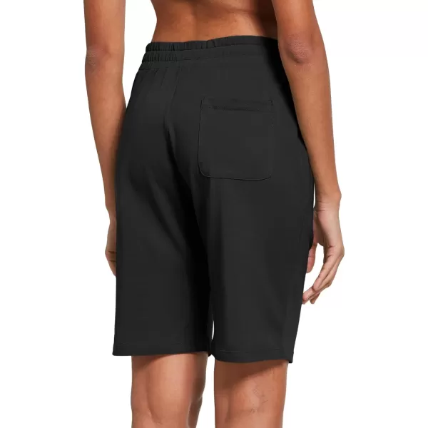 BALEAF Womens Bermuda Shorts Long Cotton Casual Summer Knee Length Pull On Lounge Walking Exercise Shorts with PocketsSoft Knee Lengthblack