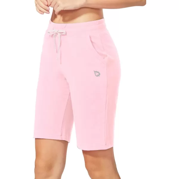 BALEAF Womens Bermuda Shorts Long Cotton Casual Summer Knee Length Pull On Lounge Walking Exercise Shorts with PocketsSoft Knee Lengthlight Pink