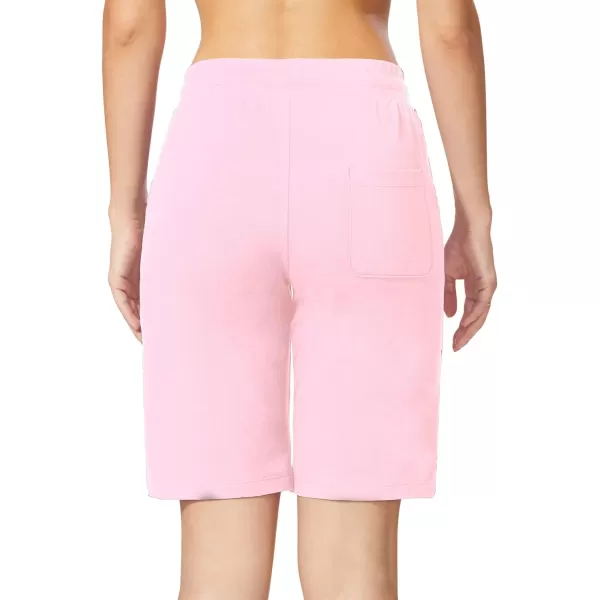 BALEAF Womens Bermuda Shorts Long Cotton Casual Summer Knee Length Pull On Lounge Walking Exercise Shorts with PocketsSoft Knee Lengthlight Pink