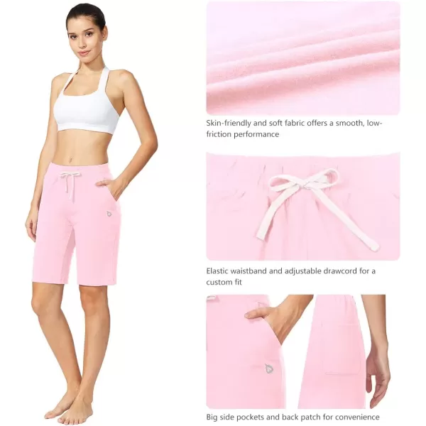 BALEAF Womens Bermuda Shorts Long Cotton Casual Summer Knee Length Pull On Lounge Walking Exercise Shorts with PocketsSoft Knee Lengthlight Pink