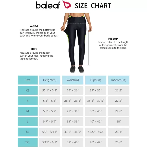 BALEAF Womens Bike Pants 4D Padded Cycling Tights High Waisted Bicycle Clothes Pockets Biking Apparel UPF 5001blackGreen