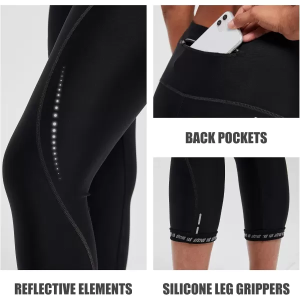 BALEAF Womens Bike Pants High Waist 4D Padded Cycling Capris Shorts 34 Biking Tights Pockets UPF50Black