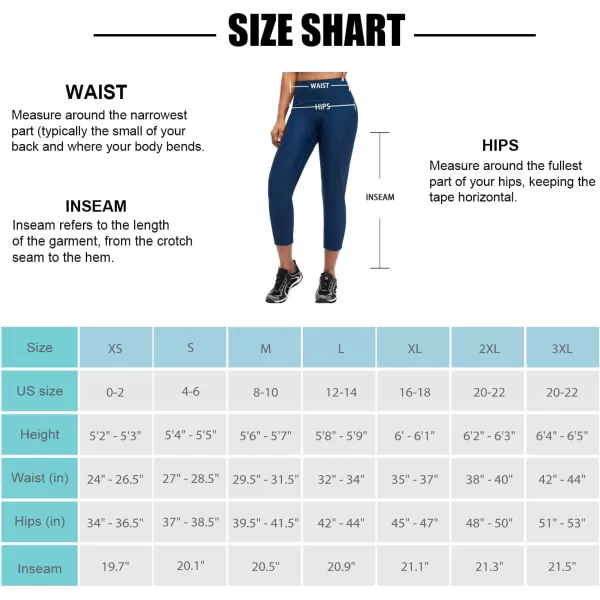 BALEAF Womens Bike Pants High Waist 4D Padded Cycling Capris Shorts 34 Biking Tights Pockets UPF50Blue