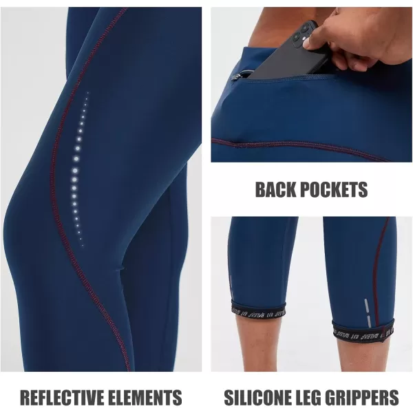 BALEAF Womens Bike Pants High Waist 4D Padded Cycling Capris Shorts 34 Biking Tights Pockets UPF50Blue