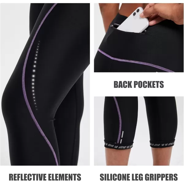 BALEAF Womens Bike Pants High Waist 4D Padded Cycling Capris Shorts 34 Biking Tights Pockets UPF50Purple