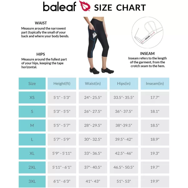 BALEAF Womens Bike Pants Lycra Padded 34 Cycling Capris Shorts High Waist Biking Bicycle Padding TightsBlackBlue