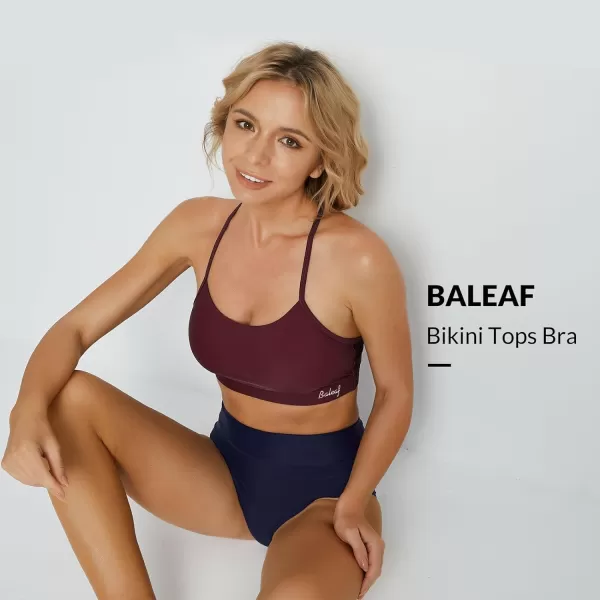 BALEAF Womens Bikini Tops Adjustable Straps Modest Push Up Swim Sports Top Built in Bra UPF 50 Removable Padded SwimsuitWine