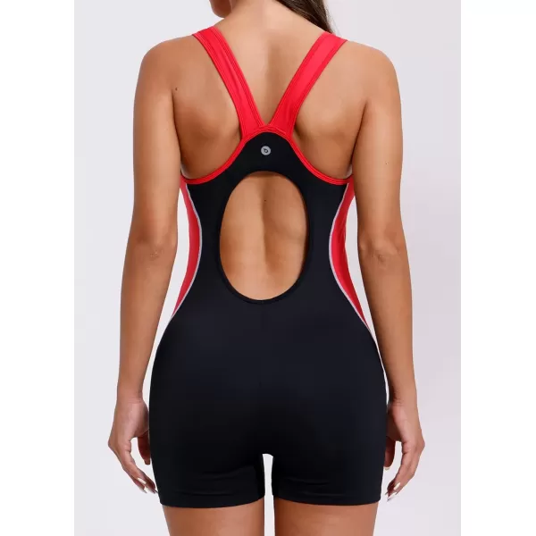 BALEAF Womens Boyleg One Piece Swimsuits Conservative Racerback Training Athletic Swimwear with Zipper Bathing SuitsBlackRed