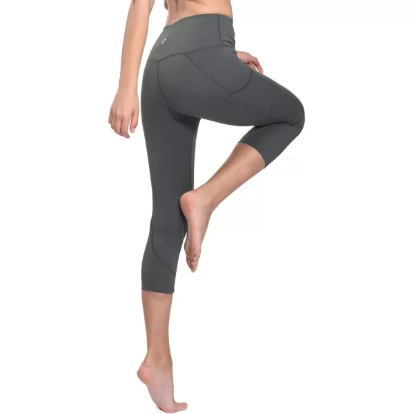 BALEAF Womens Capri Leggings with Pockets High Waisted Workout Yoga Running Gym Pull On Capris Pants for Casual Summer19 Inseam Gray