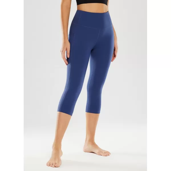 BALEAF Womens Capri Leggings with Pockets High Waisted Workout Yoga Running Gym Pull On Capris Pants for Casual Summer19 InseamNylon Blue