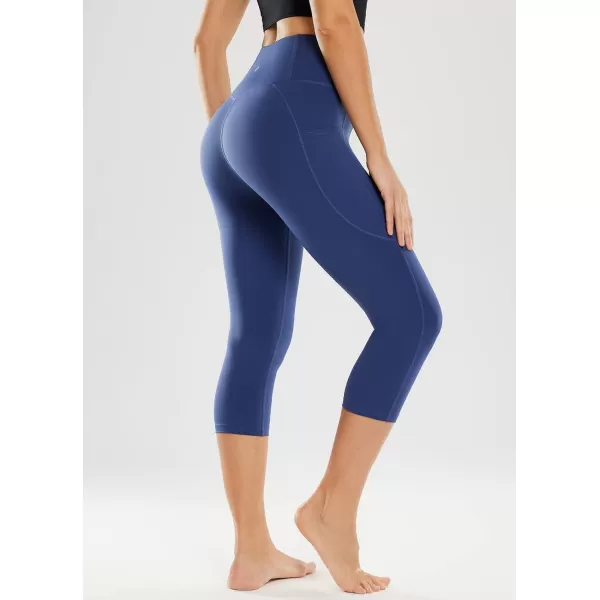 BALEAF Womens Capri Leggings with Pockets High Waisted Workout Yoga Running Gym Pull On Capris Pants for Casual Summer19 InseamNylon Blue