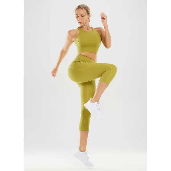 BALEAF Womens Capri Leggings with Pockets High Waisted Workout Yoga Running Gym Pull On Capris Pants for Casual Summer19 InseamNylon Green