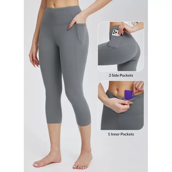 BALEAF Womens Capri Leggings with Pockets High Waisted Workout Yoga Running Gym Pull On Capris Pants for Casual Summer20 Inseam Smoked Pearllycra