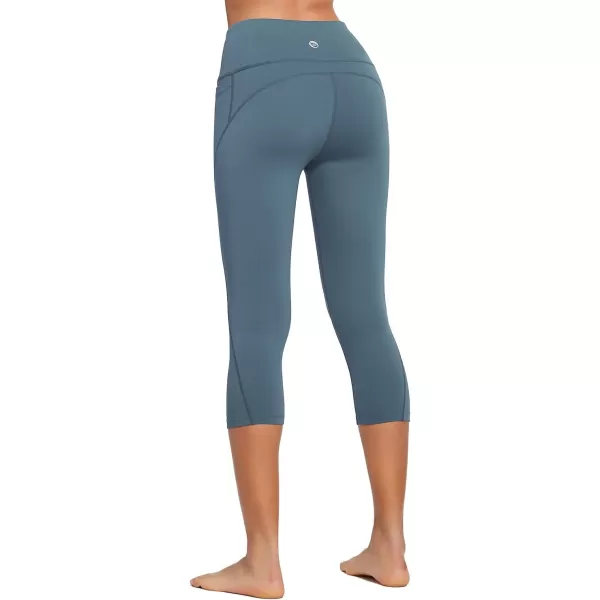 BALEAF Womens Capri Leggings with Pockets High Waisted Workout Yoga Running Gym Pull On Capris Pants for Casual Summer20 Inseam Steel Blue