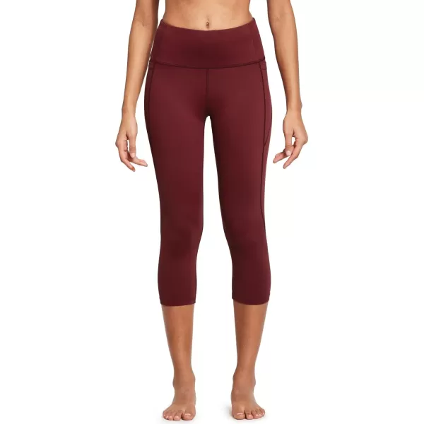 BALEAF Womens Capri Leggings with Pockets High Waisted Workout Yoga Running Gym Pull On Capris Pants for Casual Summer20 Inseam Wine Red