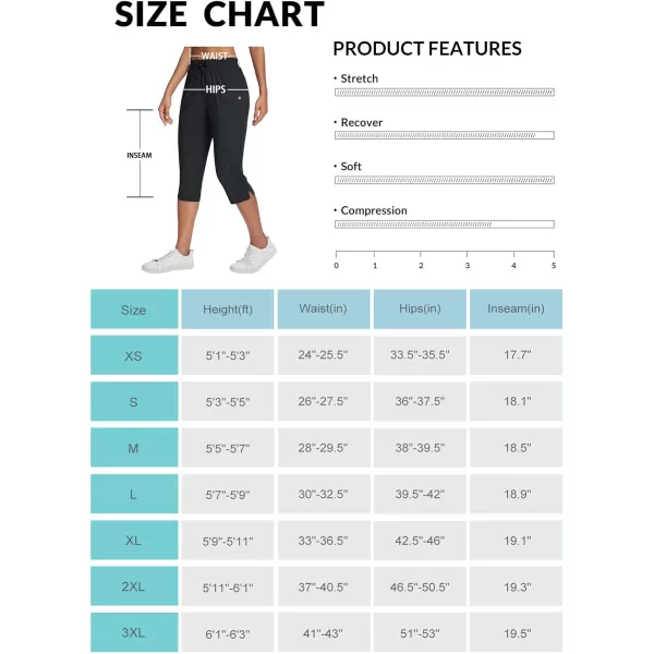 BALEAF Womens Capri Yoga Pants Loose Drawstring Workout Sweatpants High Waist Lounge Pants with Pockets UPF50 Causal SummerBlack