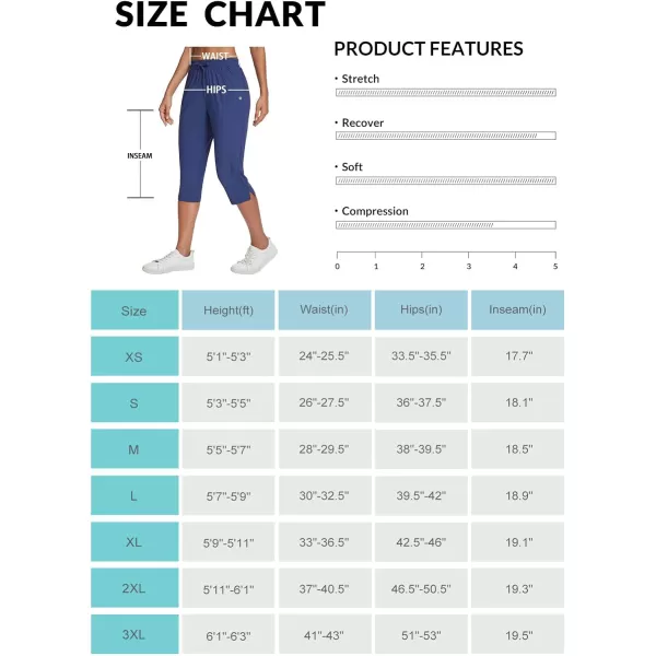 BALEAF Womens Capri Yoga Pants Loose Drawstring Workout Sweatpants High Waist Lounge Pants with Pockets UPF50 Causal SummerNavy Blue