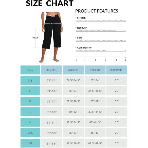 BALEAF Womens Capris Casual Summer Cotton Wide Leg Yoga Capri Sweatpants Loose Lounge Workout Crop Pants PocketsRegularblack