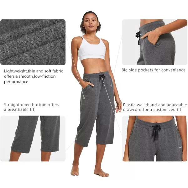 BALEAF Womens Capris Casual Summer Cotton Wide Leg Yoga Capri Sweatpants Loose Lounge Workout Crop Pants PocketsRegularcharcoal