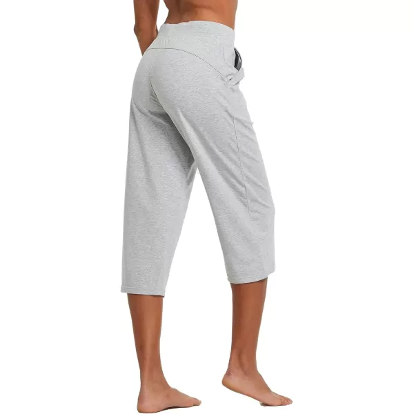 BALEAF Womens Capris Casual Summer Cotton Wide Leg Yoga Capri Sweatpants Loose Lounge Workout Crop Pants PocketsRegularlight Gray