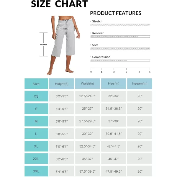 BALEAF Womens Capris Casual Summer Cotton Wide Leg Yoga Capri Sweatpants Loose Lounge Workout Crop Pants PocketsRegularlight Gray