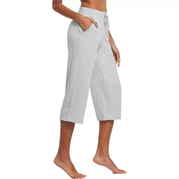 BALEAF Womens Capris Casual Summer Cotton Wide Leg Yoga Capri Sweatpants Loose Lounge Workout Crop Pants PocketsRegularlight Gray