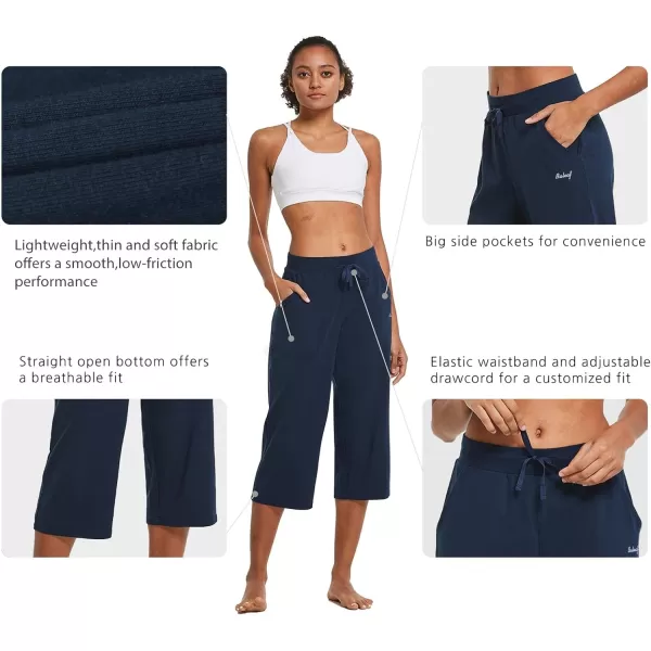 BALEAF Womens Capris Casual Summer Cotton Wide Leg Yoga Capri Sweatpants Loose Lounge Workout Crop Pants PocketsRegularnavy Blue