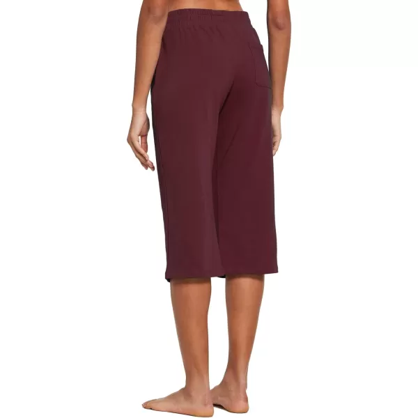BALEAF Womens Capris Casual Summer Cotton Wide Leg Yoga Capri Sweatpants Loose Lounge Workout Crop Pants PocketsStretchburgundy