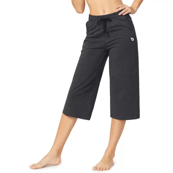 BALEAF Womens Capris Casual Summer Cotton Wide Leg Yoga Capri Sweatpants Loose Lounge Workout Crop Pants PocketsStretchcharcoal