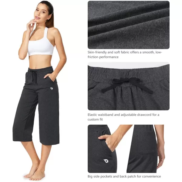 BALEAF Womens Capris Casual Summer Cotton Wide Leg Yoga Capri Sweatpants Loose Lounge Workout Crop Pants PocketsStretchcharcoal