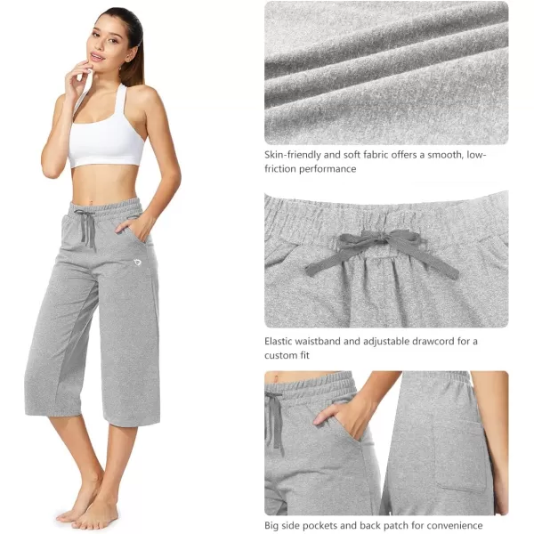 BALEAF Womens Capris Casual Summer Cotton Wide Leg Yoga Capri Sweatpants Loose Lounge Workout Crop Pants PocketsStretchlight Gray