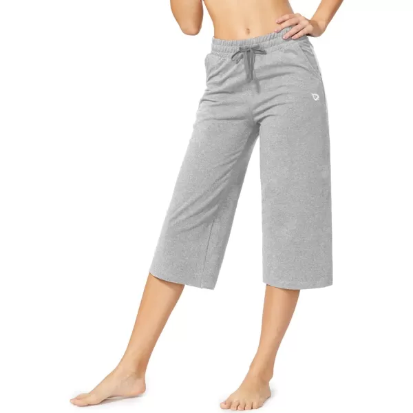 BALEAF Womens Capris Casual Summer Cotton Wide Leg Yoga Capri Sweatpants Loose Lounge Workout Crop Pants PocketsStretchlight Gray