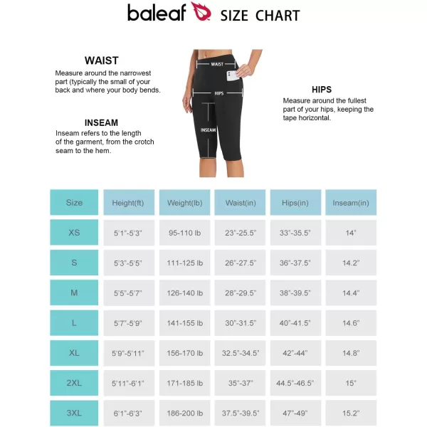 BALEAF Womens Capris with Pockets Knee Length Capri Leggings High Waisted Stretch for Casual Summer Yoga Workout Exercise14 Inseam Black