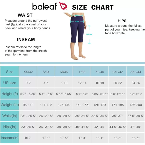 BALEAF Womens Capris with Pockets Knee Length Capri Leggings High Waisted Stretch for Casual Summer Yoga Workout Exercise17 Inseam Navy