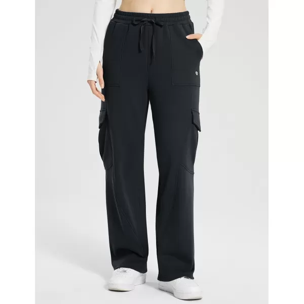 BALEAF Womens Cargo Sweatpants Wide Leg Sweat Pants with Pockets Mid Rise Dance Athletic Fleece LinedBlack