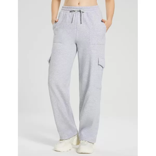 BALEAF Womens Cargo Sweatpants Wide Leg Sweat Pants with Pockets Mid Rise Dance Athletic Fleece LinedGrey