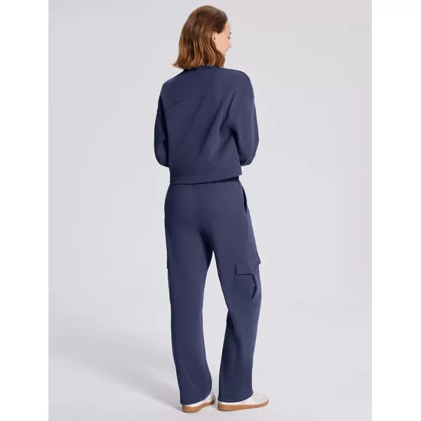 BALEAF Womens Cargo Sweatpants Wide Leg Sweat Pants with Pockets Mid Rise Dance Athletic Fleece LinedNavy