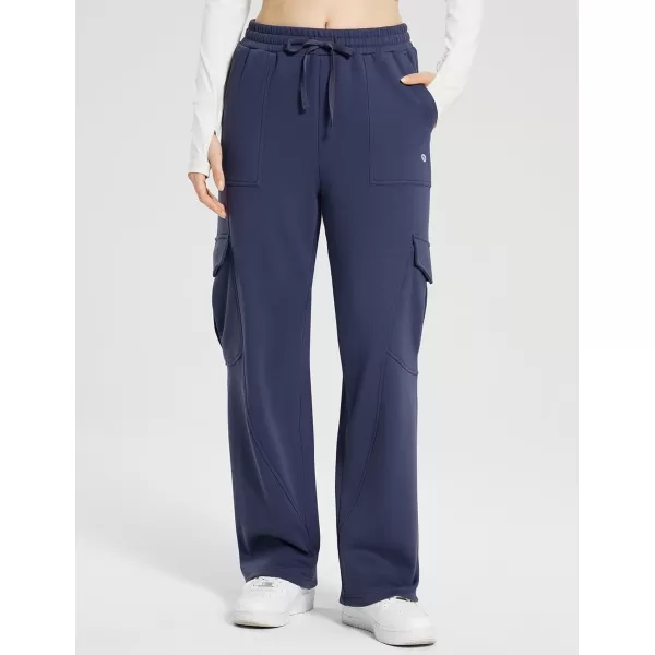 BALEAF Womens Cargo Sweatpants Wide Leg Sweat Pants with Pockets Mid Rise Dance Athletic Fleece LinedNavy