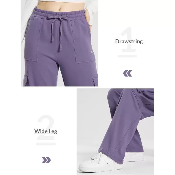 BALEAF Womens Cargo Sweatpants Wide Leg Sweat Pants with Pockets Mid Rise Dance Athletic Fleece LinedPurple