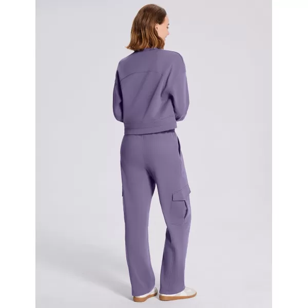 BALEAF Womens Cargo Sweatpants Wide Leg Sweat Pants with Pockets Mid Rise Dance Athletic Fleece LinedPurple