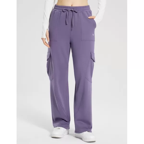 BALEAF Womens Cargo Sweatpants Wide Leg Sweat Pants with Pockets Mid Rise Dance Athletic Fleece LinedPurple